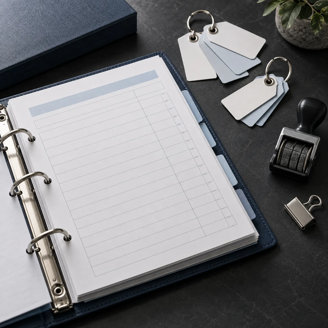 Organized record binder and identification tags representing evidence traceability