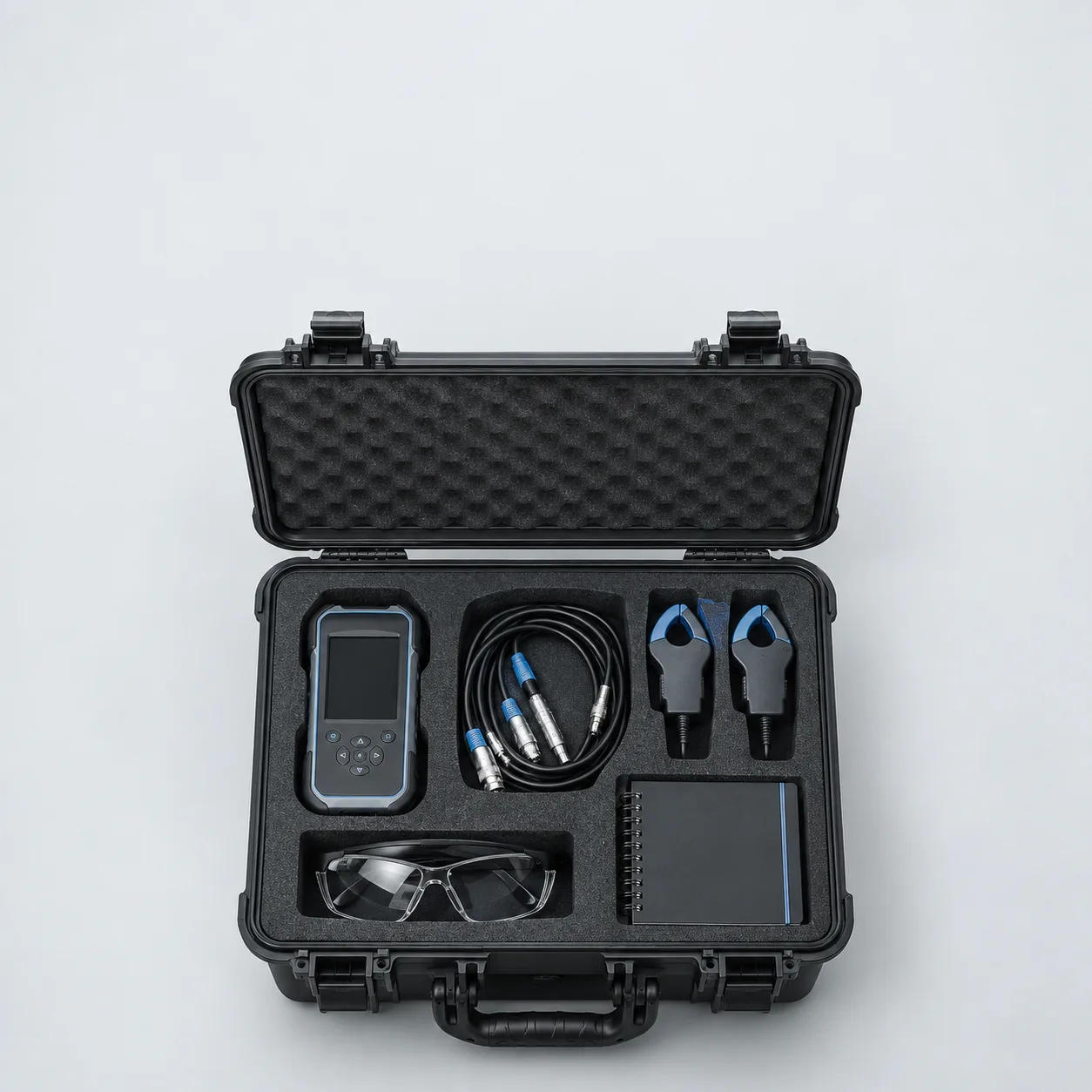 Field measurement kit with logger, probes and safety glasses